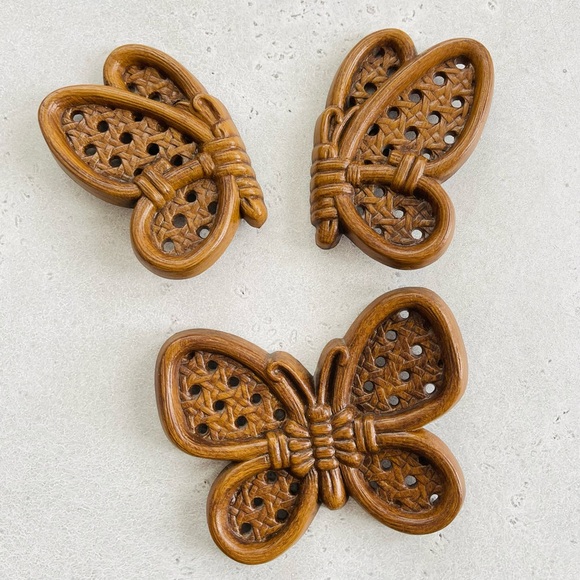Burwood Other - Set of 3 Vintage Burwood Rattan Plastic Boho Hippie Butterfly Wall Hangings